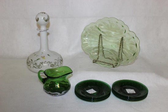 Antique Milk Glass Tonic Bottle 9 1/2", Green