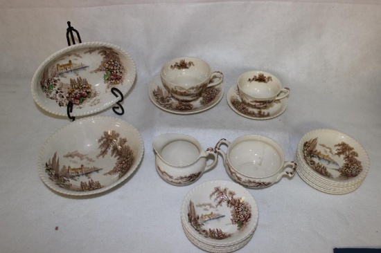 Set of China: "Castle on the Lake-Brown" by