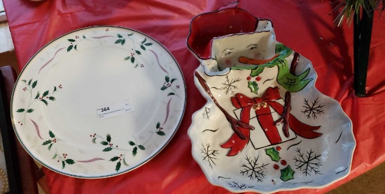 (2) Christmas Serving Pieces: 13" "Holiday