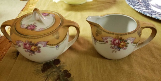 Handpainted Creamer & Covered Sugar Dish-"TIL15"