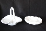 (2) Milkglass Items: Round candy Dish by Fenton,