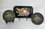 (3) Handpainted Tolle Trays: 14 1/4