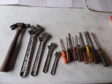 Assorted Tools: (4) Adjustable Wrenches, Hammer,