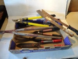 Box of Assorted Loppers, Trimmers, (2) Machetes,