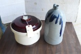 White Stone Ware Pot w/ Brown Lid