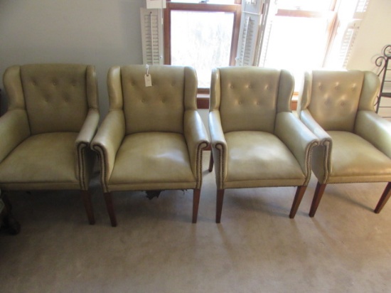 Set of (4) Vinyl Chairs with Tufted Backs & Brass