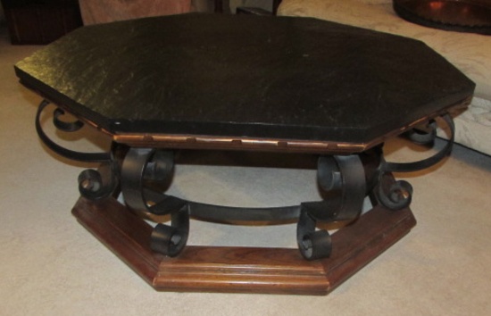 Vintage Heptagon Wood & Iron Coffee Table--40"