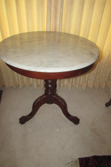 Marble Top Pedestal End Table--31" Diameter, 32"