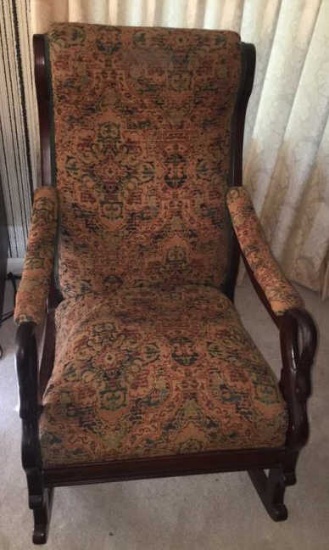 Vintage Upholstered Rocking Chair with Goose Neck