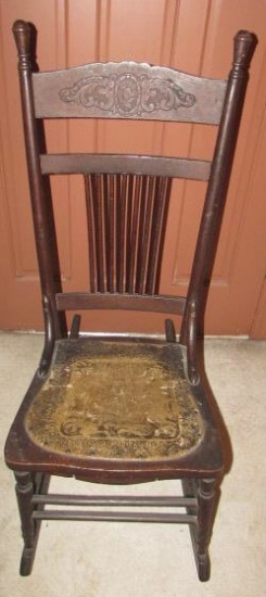 Antique Spindle Back Rocking Chair with Tooled