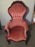 Victorian-Style Carved Chair with Tufted Velvet