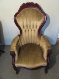 Victorian-Style Carved Chair with Tufted Velvet