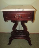 Victorian-Style Marble Top 1-Drawer Lyre-Base End