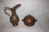(2) Vintage 1970s Copper Repousse Items (Iran):