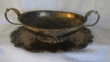 (2) Vintage Brass Items:  Footed 2-Handle Oval