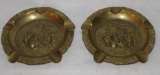 (2) Vintage Brass Ashtrays with Repousse Colonial