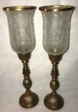 (2) Brass Candle Holders with Glass Globes--17