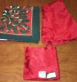 (2) Christmas Table Cloths:  72” Round Brocade