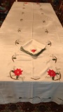 Rectangular Christmas Table Cloth with Poinsettia