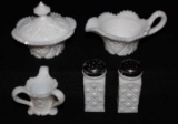 Assorted Milk Glass Items:  Creamer & Covered
