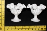 (2) Milk Glass Hobnail Ruffled Edge Candle