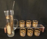 Glass Martini Set with Gold Trim:  Pitcher,