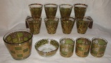 Assorted Glassware with Green & Gold Trim:  Set