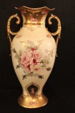 Hand-Painted 2-Handle Vase with 24 Kt Gold