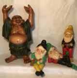 (4) Ceramic Figurines:  Buddha, (3) Leprechauns
