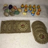 (10) Marble Eggs, (8) Linen Pieces, Assorted