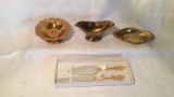 Assorted Gold Tone Items:  Cake & Pie Server,