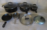 Box of Pots & Pans:  (3) Covered Pots, Small