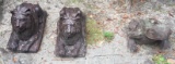 (3) Concrete Yard Ornaments (2) Lions; (1) Frog;