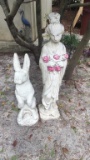 (2) Concrete Garden Statues Asian Woman and