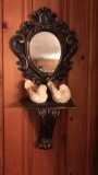 Mirror, Wall Shelf and (2) Dove Figurines