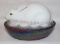Fenton Art Glass Iridescent Bunny Box Hand