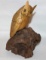 Hand carved wooden owl on wooden base . 8