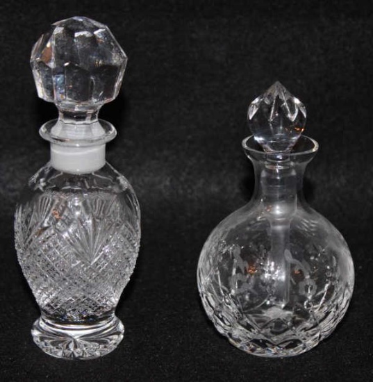 (2) Crystal Perfume Bottles 5 1/2" Signed Pepi