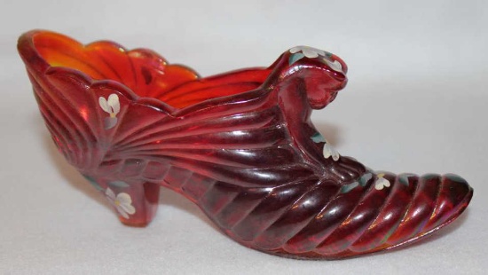 Fenton Art Glass Cat Slipper Hand Painted &