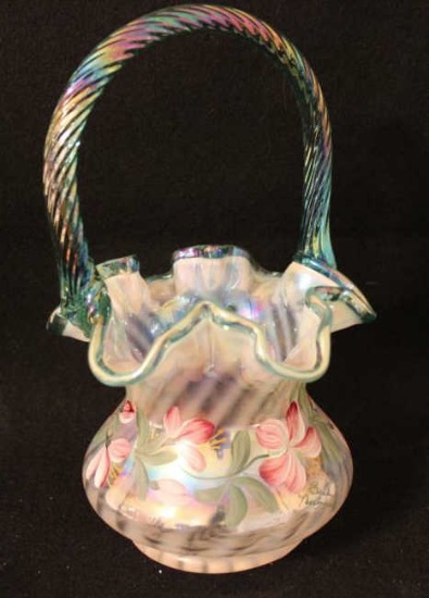 Fenton Art Glass Basket Celebrating 90th Year--