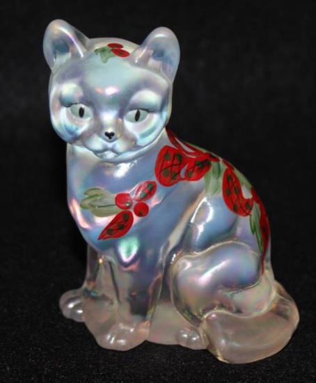 Fenton Art Glass Sitting Cat Hand Painted and