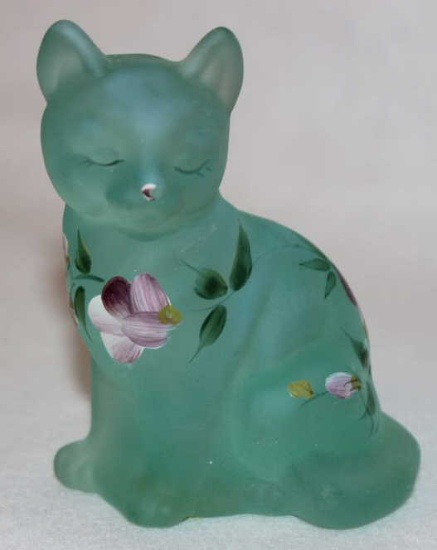 Fenton Art Glass Sitting Cat signed "L. Everson"