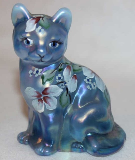 Fenton Art Glass Sitting Cat Hand Painted and