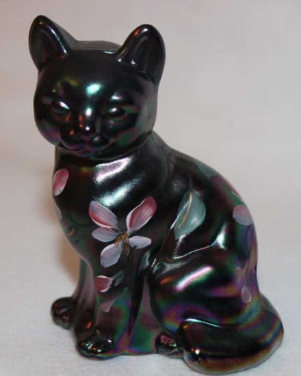 Fenton Art Glass Sitting Cat Signed D. Barbour
