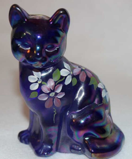 Fenton Art Glass Sitting Cat Hand Painted and