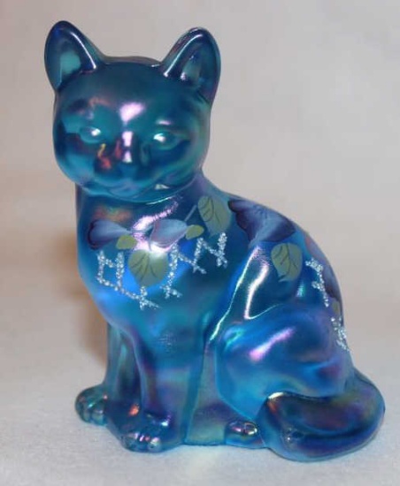 Fenton Art Glass Sitting Cat Hand Painted and
