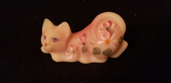 Fenton Art Glass Kitten Hand Painted and Signed by