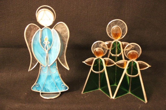 (2) Stained Glass Angels-10 1/4", 9"