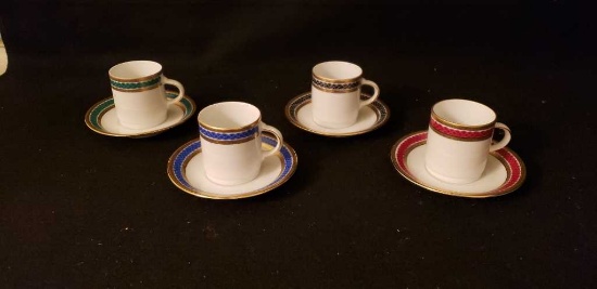 Set/4 Flat Demitasse Cups/Saucers: "TIR704" Color