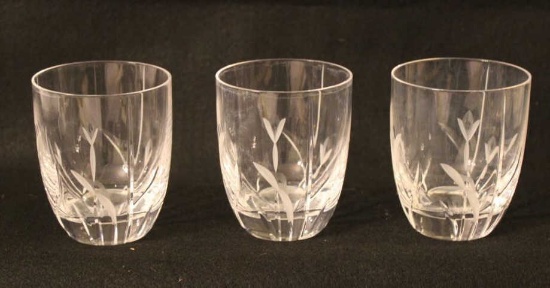 (3) Double Old Fashioned Glasses-"Calla Lily"